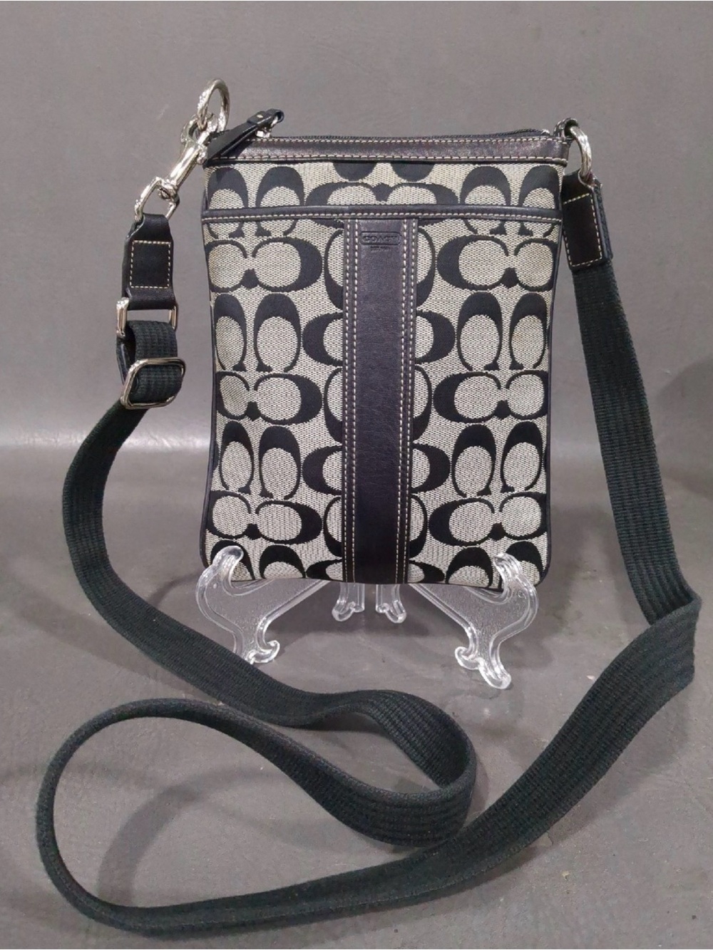 Coach Black and Khaki Signature Crossbody Bag